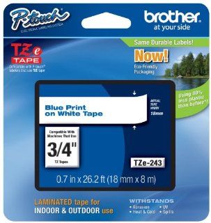 Brother TZE243, TZ Series Lettering Tape, 3/4 in., Blue on White Electronics