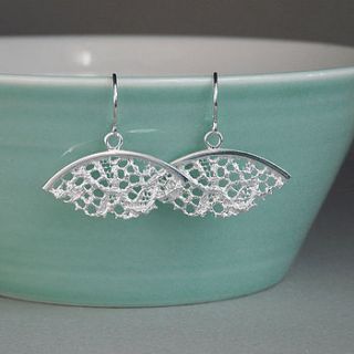 lacey fan shaped silver earrings by rose ellen cobb