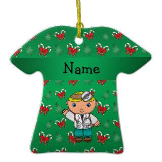 Personalized name doctor green candy canes bows christmas tree ornaments