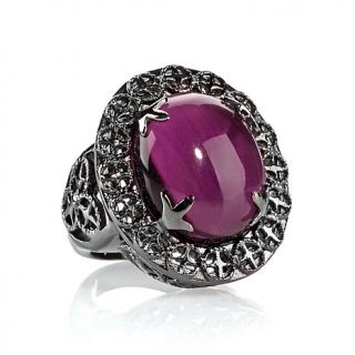 LusciousS Stately Steel Oval Cabochon Lacy Filigree Ring