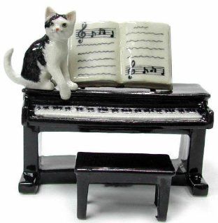 CAT Black and White sits on PIANO w/Sheet Music MINIATURE New Porcelain NORTHERN ROSE R244   Collectible Figurines