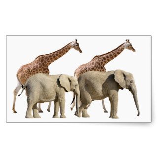 Isolated giraffes and elephants walking rectangular stickers