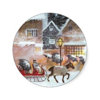Horse Pulling Sleigh Vintage New Year Round Sticker