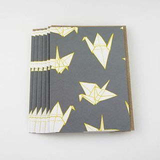set of six origami crane greetings cards by sparrow + wolf