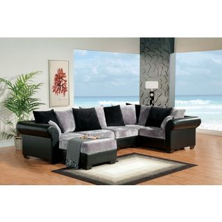 Furniture of America Modern 6 piece Interchangeable Grey/ Black Leatherette Sectional Furniture of America Sectional Sofas