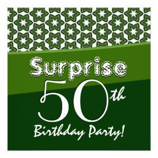 50th Surprise Birthday Green Geometric Pattern Personalized Announcements