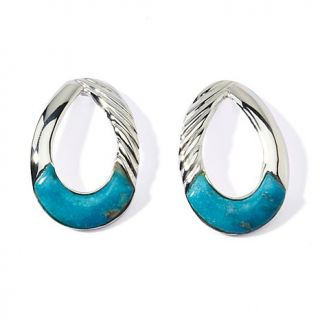 Jay King Kingman Turquoise Inlay Sterling Silver Hoop Earrings