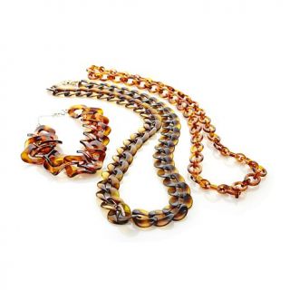 Rara Avis by Iris Apfel Set of Three Amber Color Resin Link Necklaces