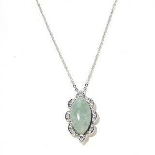 Jade of Yesteryear Jade and CZ Sterling Silver "Flower" Pendant with 18" Chain