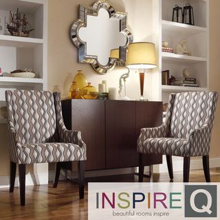 INSPIRE Q Jourdan Mocha Wavy Stripe Sloped Arm Hostess Chair INSPIRE Q Dining Chairs