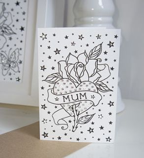 'mum' tattoo print rose diamante card by spdesign