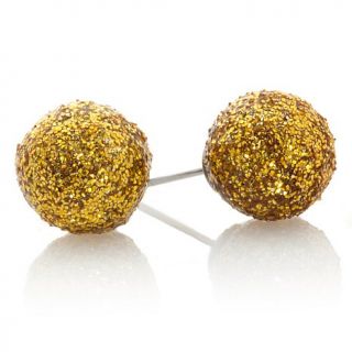 Stately Steel Glittered Enamel Ball Stud Earrings