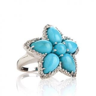 Turquoise and White Topaz Sterling Silver "Floral" Ring