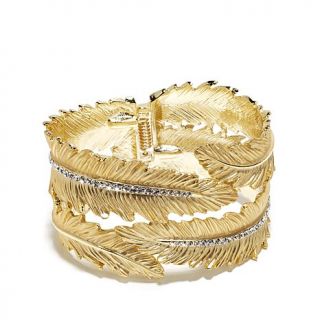 Roberto by RFM "Cortona" Leaf Design Crystal Goldtone Hinged Bangle Bracelet