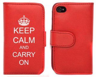 Red Apple iPhone 4 4S 4G LP241 Leather Wallet Case Cover Keep Calm and Carry On Crown Cell Phones & Accessories
