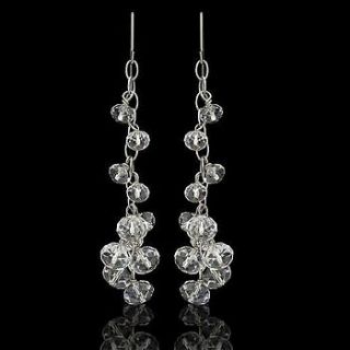 long clear crystal drop earrings   silver by the real princess company
