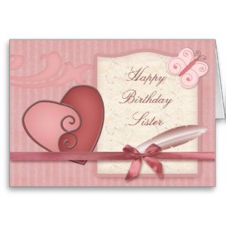 Pink Loveheart & Butterfly Sister Birthday Card