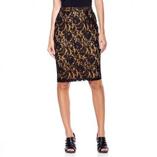 Serena Williams Gold and Black Lace Overlay Pencil Skirt