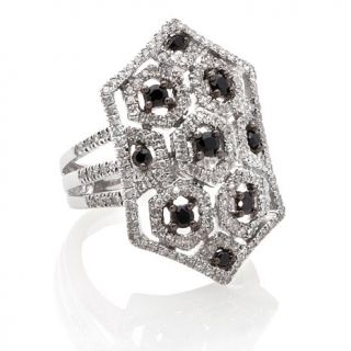 Black Spinel White Diamond Silver Art Deco Ring   1.04ct