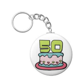 50 Year Old Birthday Cake Keychain