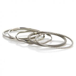 Stately Steel Set of 5 Multi Textured Bangle Bracelets