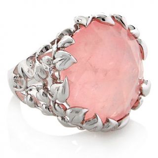 Sally C Treasures Round Rose Quartz "Vine Motif" Sterling Silver Ring