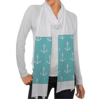 Teal and White Anchors Pattern 1 Scarves