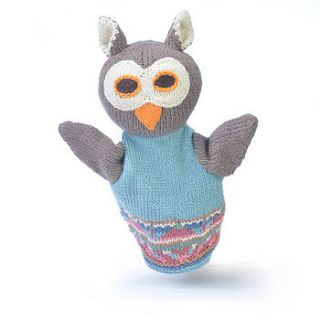 hand knitted organic cotton owl puppet by chunkichilli