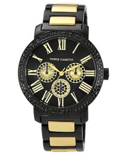 Vince Camuto Watch, Womens Black and Gold Tone Stainless Steel Bracelet 42mm VC 5001GPBK   Watches   Jewelry & Watches