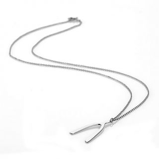 Stately Steel Wishbone Charm Cable Link 26" Necklace