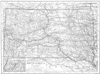 SOUTH DAKOTA South Dakota state map showing counties; Inset Deadwood 1910   Wall Maps
