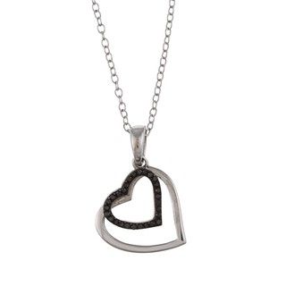 Sterling Silver 1/10ct TDW Black Diamond Double Heart Necklace Diamond Necklaces