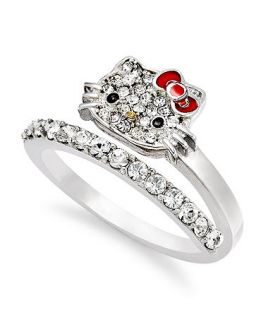 Hello Kitty Sterling Silver Ring, Pave Crystal Face Bypass Ring   Rings   Jewelry & Watches