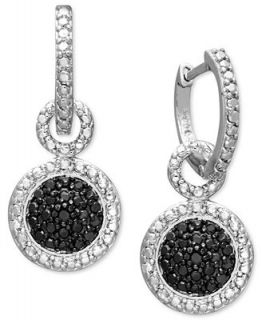 Victoria Townsend Sterling Silver Earrings, Black and White Diamond Accent Round Charm Earrings   Earrings   Jewelry & Watches