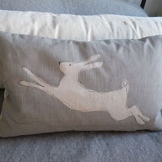 leaping hare cushion by helkatdesign