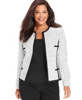 Kasper Plus Size Jacket, Open Front Tweed Contrast Trim   Jackets & Blazers   Women