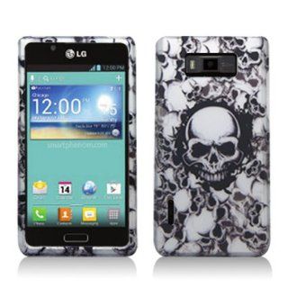 Aimo Wireless LGUS730PCLMT237 Durable Rubberized Image Case for LG Splendor/Venice S730   Retail Packaging   White Skulls Cell Phones & Accessories