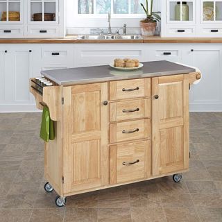 Home Styles Large Kitchen Cart   Natural with Stainless Steel Top