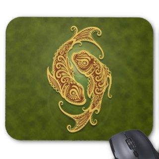 Intricate Green Tribal Pisces Mouse Pads