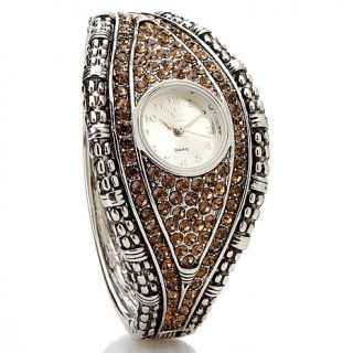 Colleen Lopez "The City of Lights" Pavé Crystal Silvertone Hinged Bangle Watch