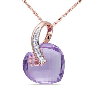 Miadora 10k Rose Gold Rose De France and Diamond Heart Necklace Miadora Gemstone Necklaces