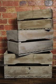 reclaimed wood apple crates by the orchard