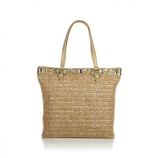 Joan Boyce Woven Straw Beach Bag with Jewels
