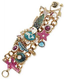 Betsey Johnson Antique Gold Tone Mermaid Multi Charm Wide Toggle Bracelet   Fashion Jewelry   Jewelry & Watches