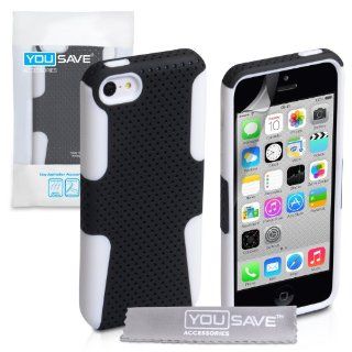 iPhone 5C Case Black / White Tough Mesh Combo Silicone Cover Cell Phones & Accessories