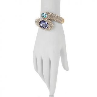 AKKAD "Nuovo Amore" Purple and Blue Crystal Goldtone Hinged Bangle Bracelet