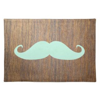 Funny Girly Teal Green Mustache On Wood Place Mat
