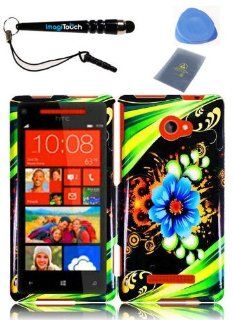 IMAGITOUCH(TM) 4 Item Combo HTC Windows Phone 8X HTC 6990 HTC Zenith(AT & T, T Mobile, Verizon) Hard Case Phone Cover Protector Faceplate with Graphics Design   Aqua Flower (Stylus pen, ESD Shield bag, Pry Tool, Phone Cover) Cell Phones & Accessor