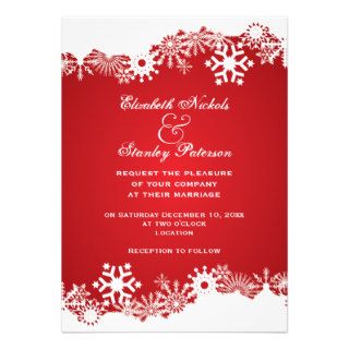 Snowflake red white winter wedding invitation card