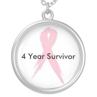 Breast Cancer Awareness Ribbon 4 Year Survivor Necklace